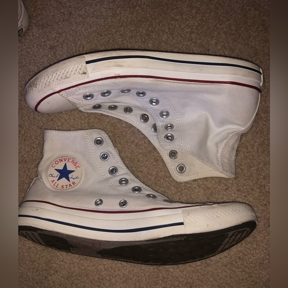 Converse Shoes - White high top chucks. Missing laces. Size 9 womens.